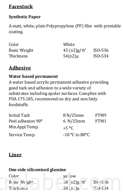 Synthetic Paper Water Based Permanent Yellow Glassine